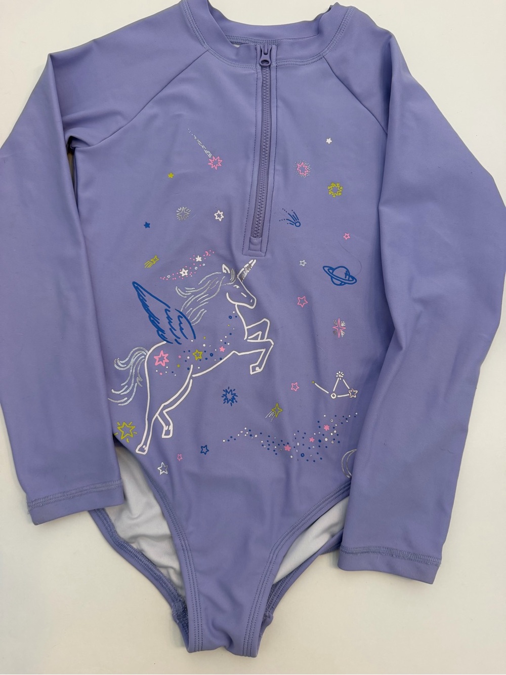 Hanna Andersson Girls' Lavender Unicorn Long Sleeve Swimsuit size 130